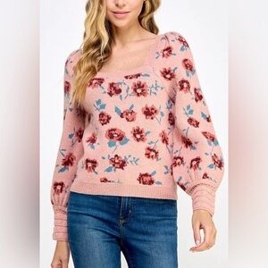 WILLOW ROSE PRINTED SQUARE NECK SWEATER TOP